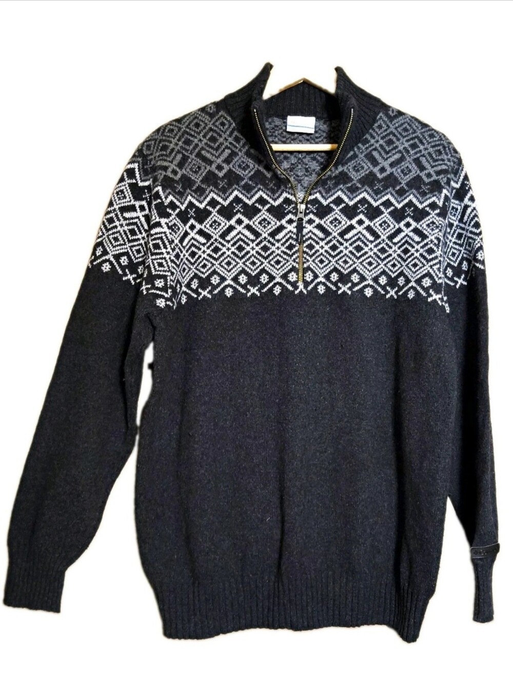 Columbia Men’s XL 1/4 Zip Mock Neck Geometric Knit Pullover Sweater Black